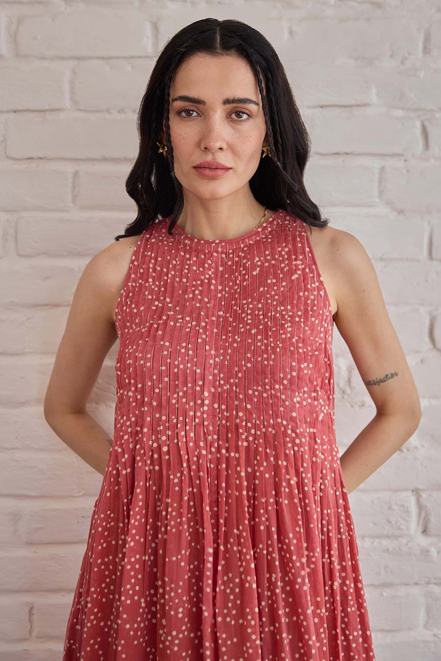 Berry Buds Red Handblock Print Cotton Dress