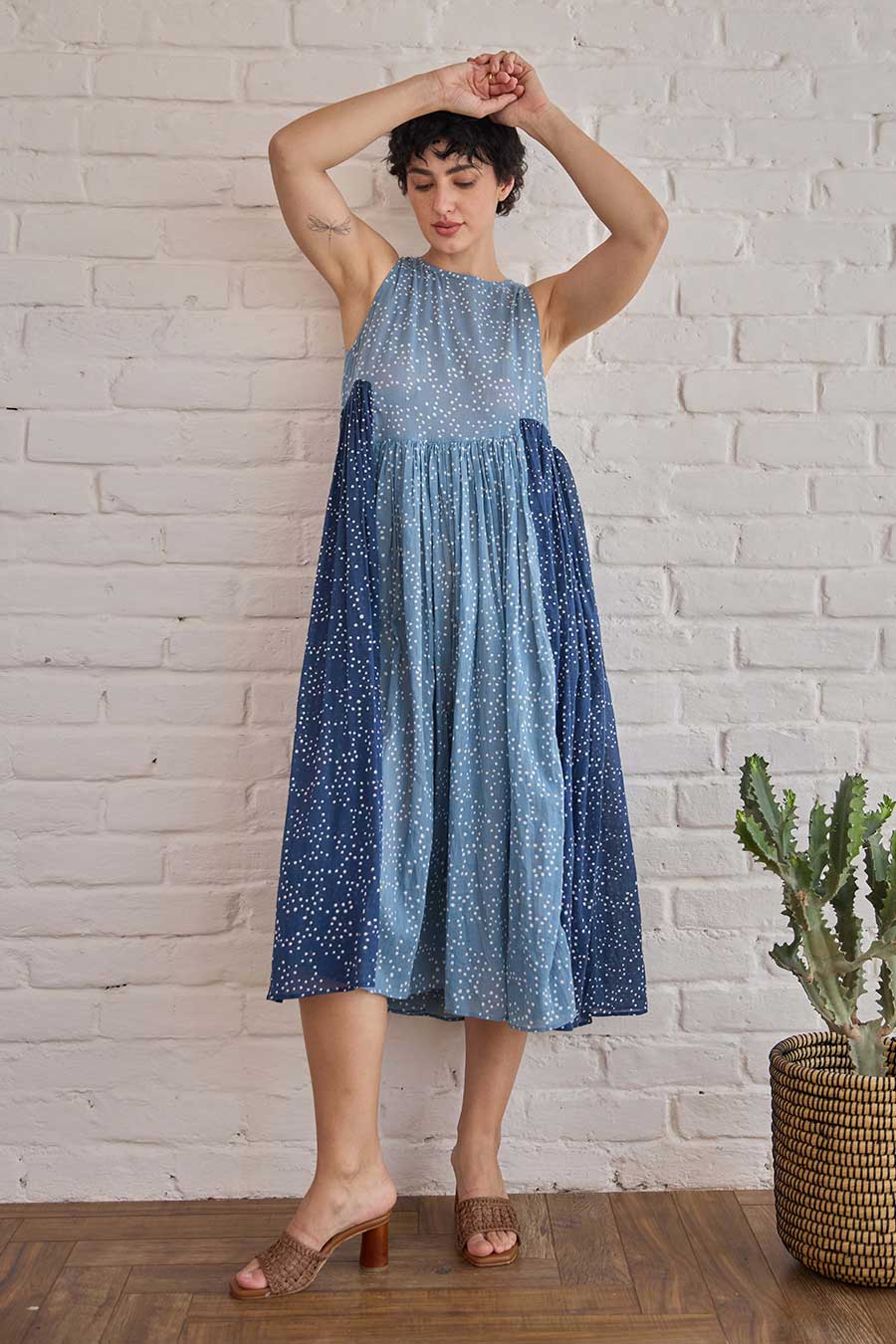 Stormy Blue Handblock Print Cotton Dress