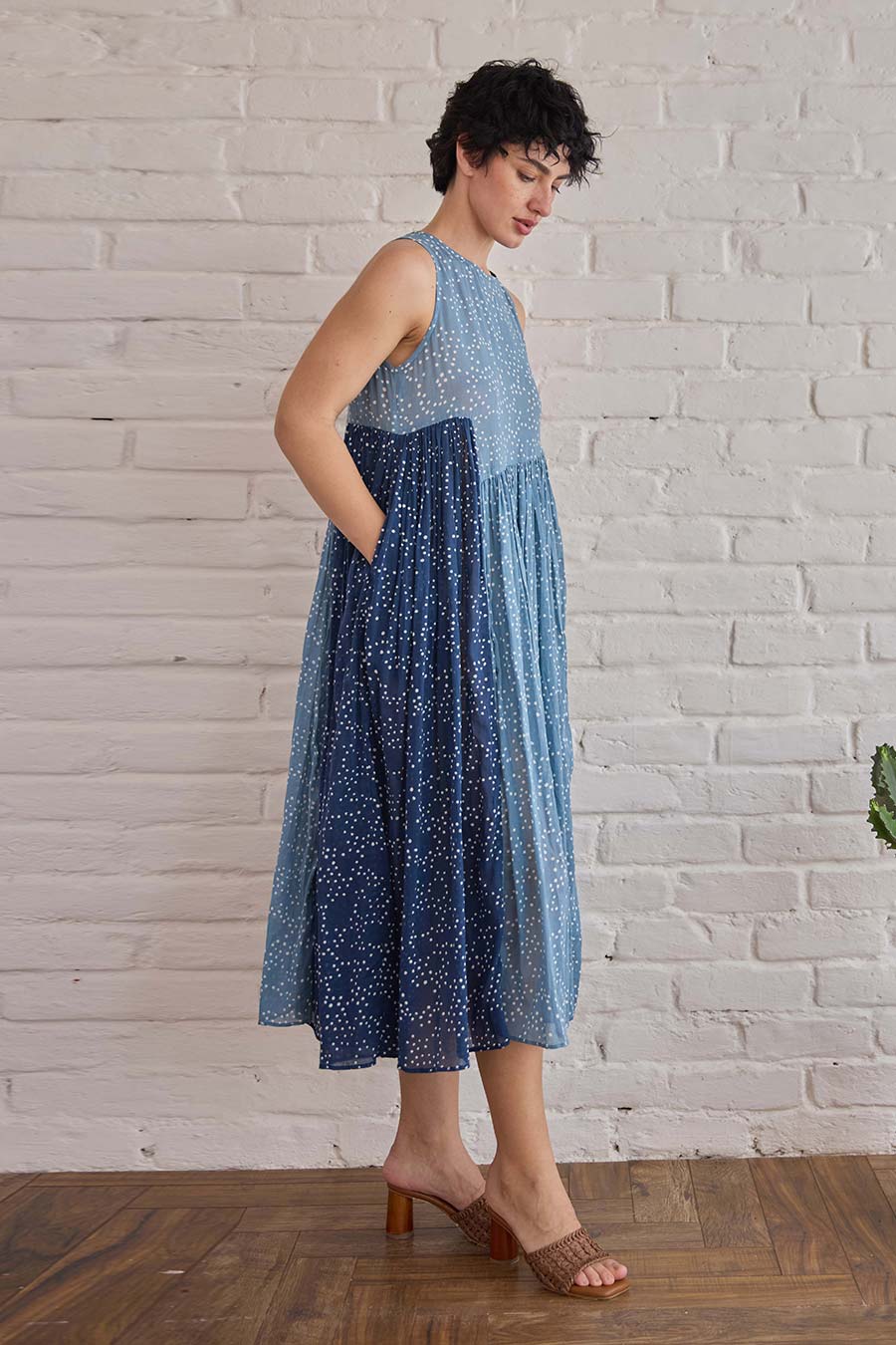 Stormy Blue Handblock Print Cotton Dress