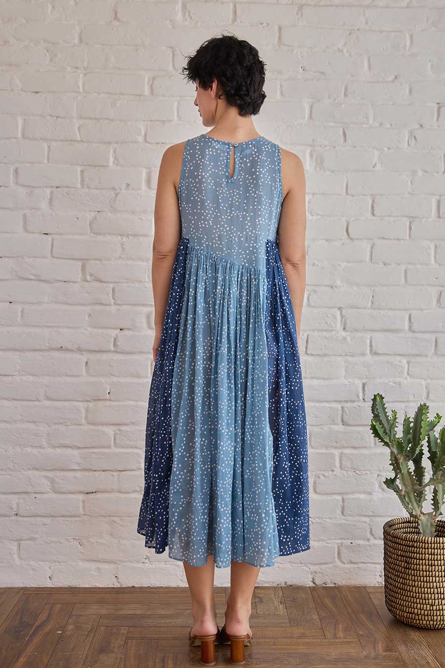 Stormy Blue Handblock Print Cotton Dress