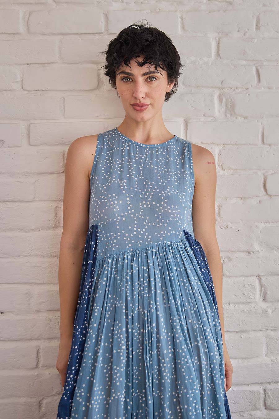 Stormy Blue Handblock Print Cotton Dress