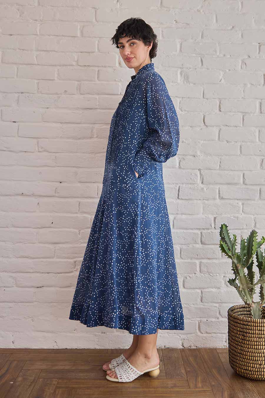 Raindrop Blue Handblock Print Cotton Dress