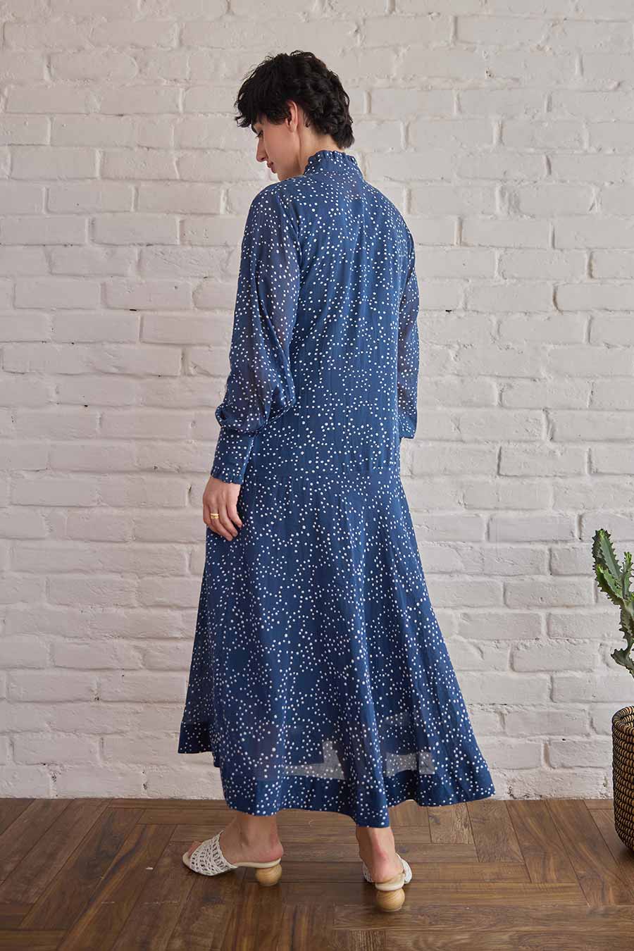 Raindrop Blue Handblock Print Cotton Dress