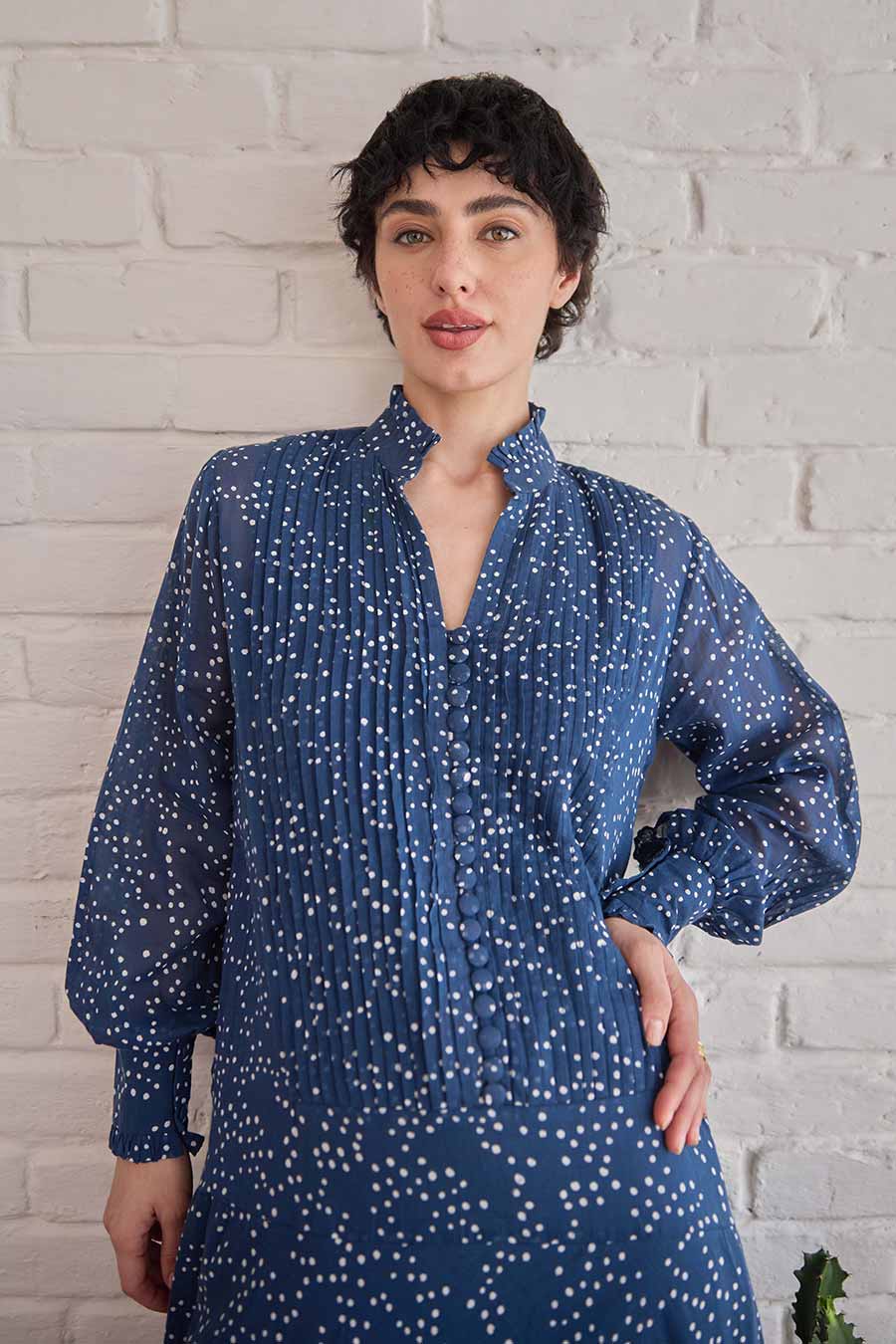 Raindrop Blue Handblock Print Cotton Dress