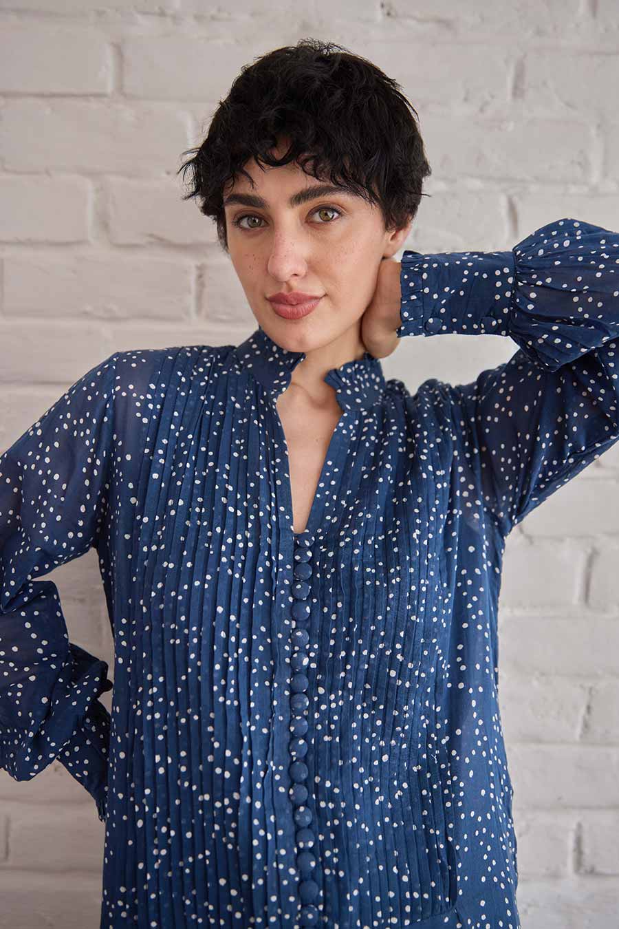 Raindrop Blue Handblock Print Cotton Dress