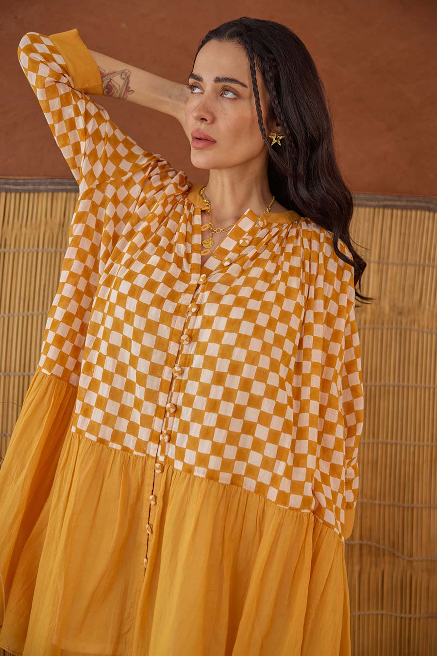 Honey Drift Handblock Print Cotton Shirt Dress