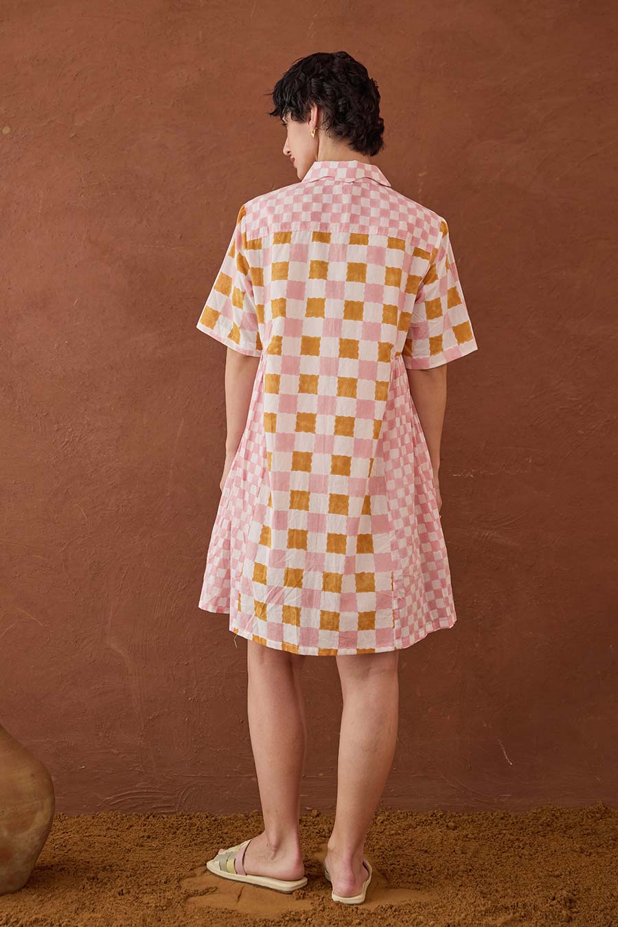 Bubblegum Handblock Print Cotton Shirt Dress