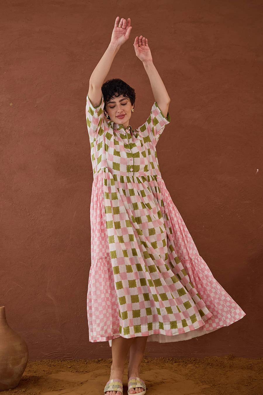 Spring Mosaic Handblock Print Shirt Dress
