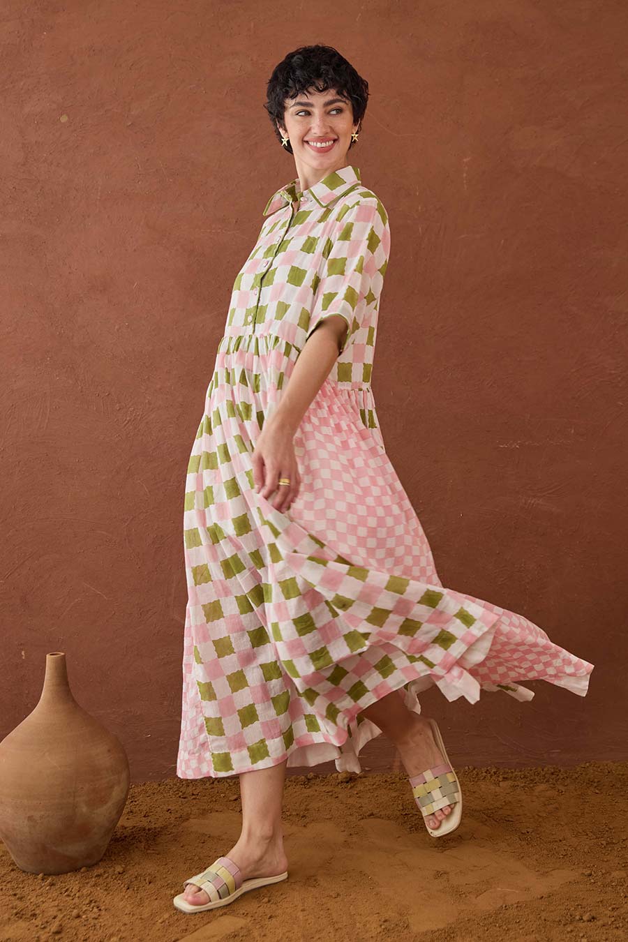 Spring Mosaic Handblock Print Shirt Dress