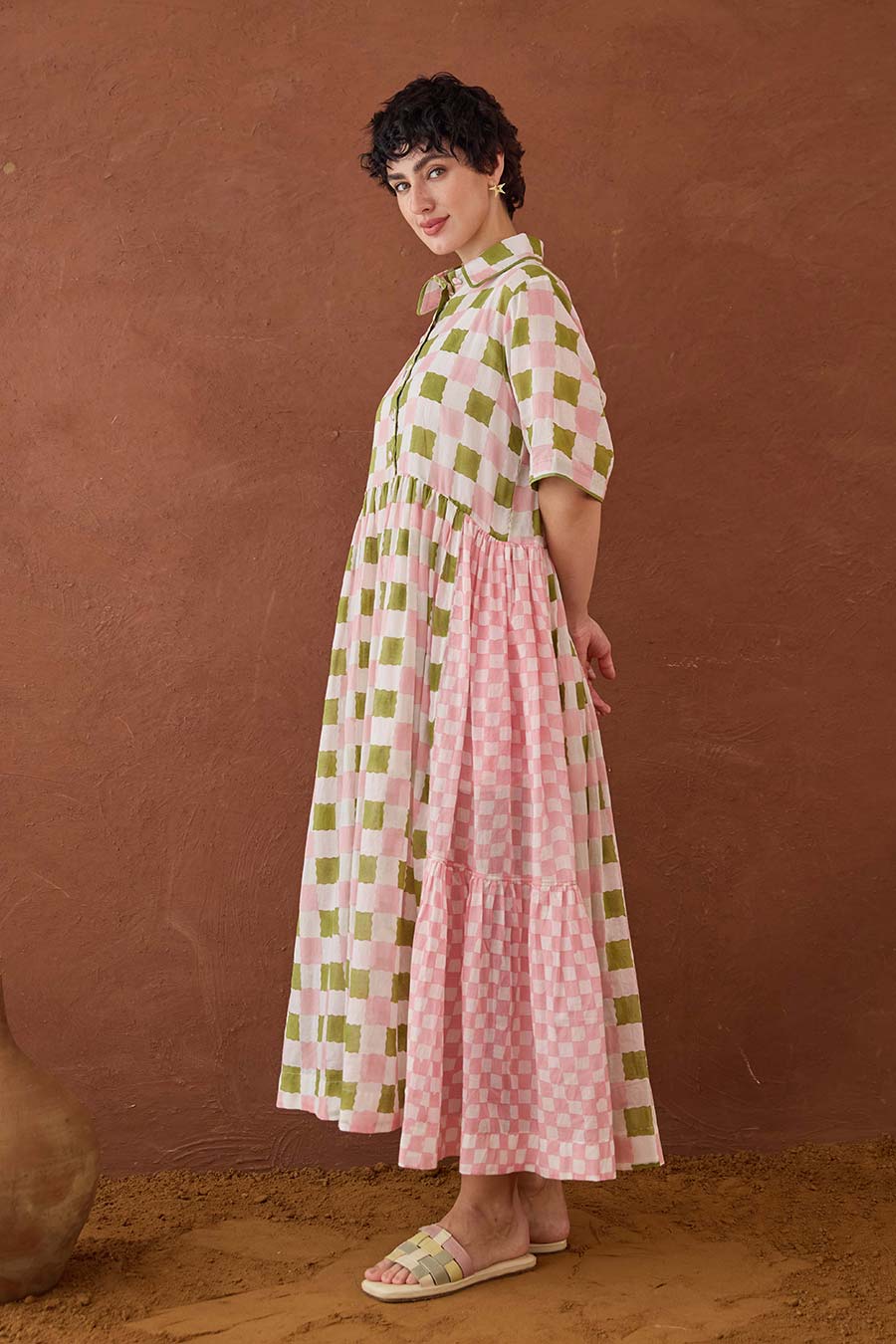 Spring Mosaic Handblock Print Shirt Dress