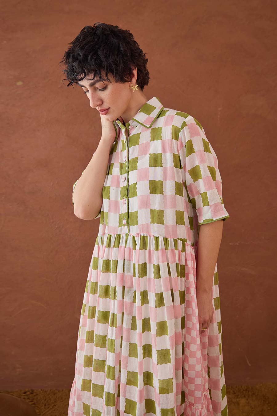Spring Mosaic Handblock Print Shirt Dress