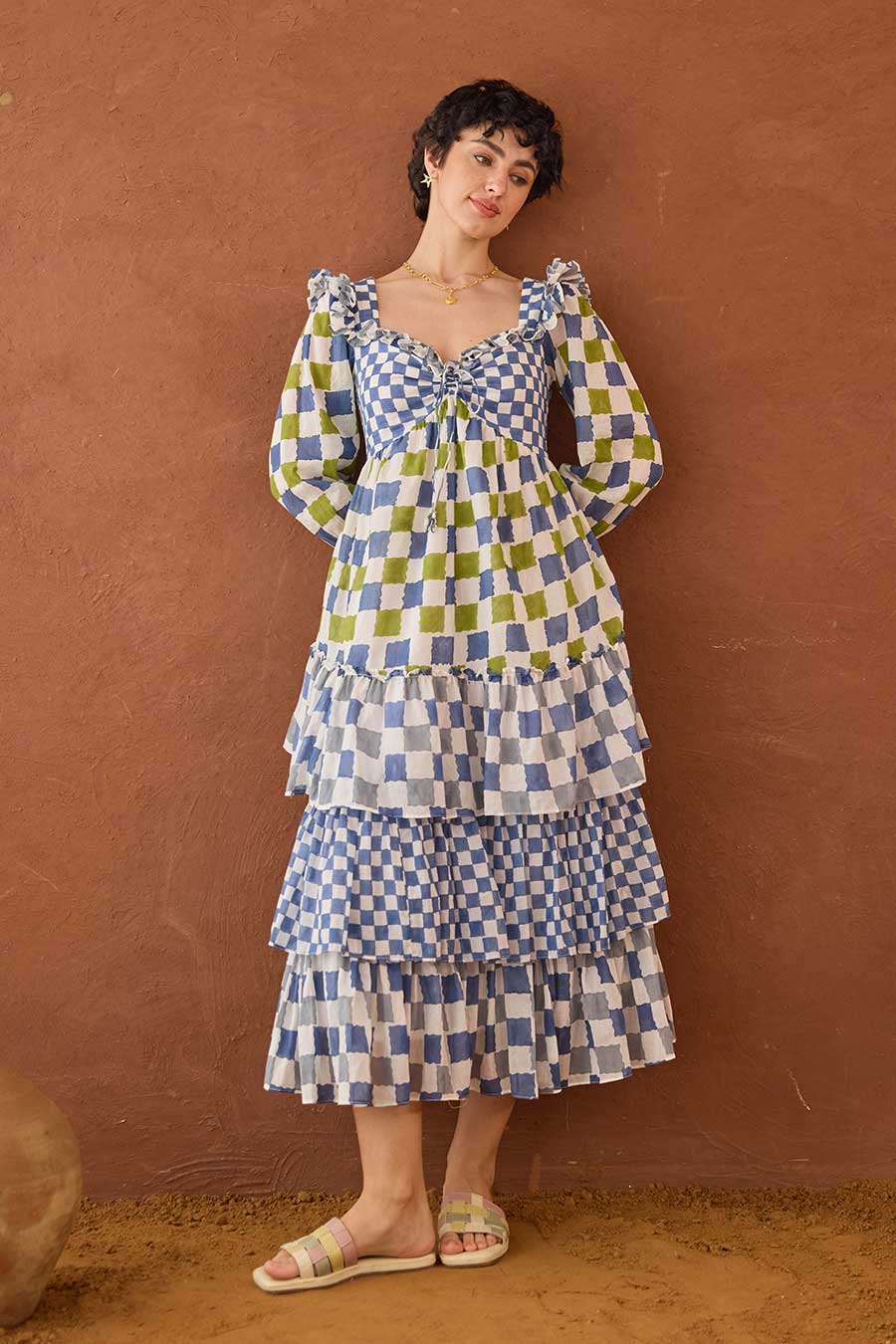 Azure Mosaic Handblock Print Cotton Dress