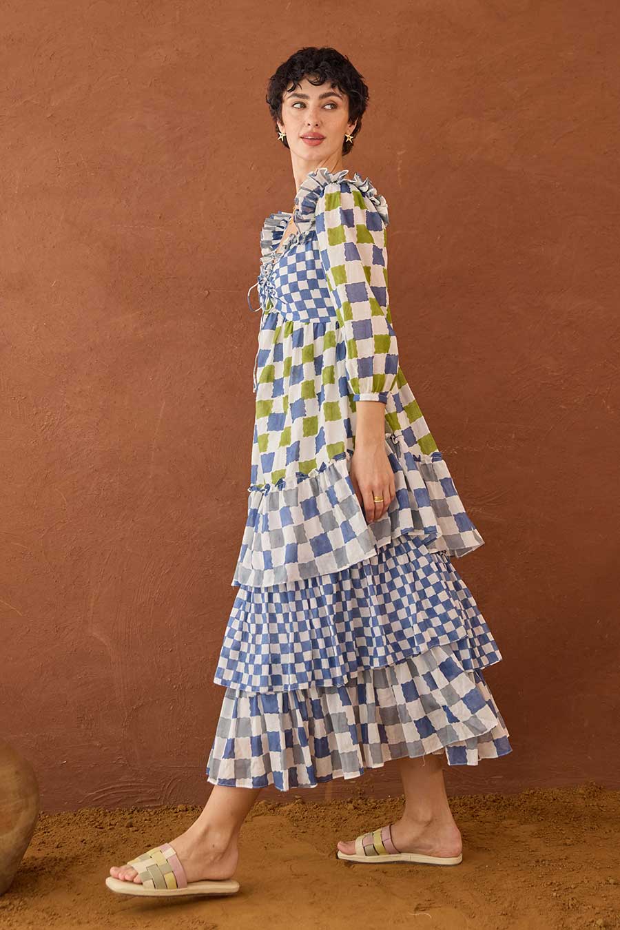 Azure Mosaic Handblock Print Cotton Dress