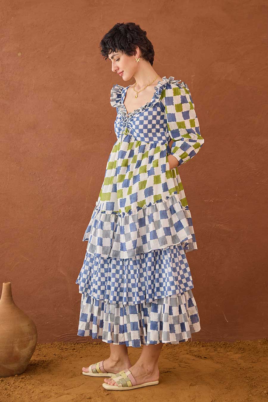Azure Mosaic Handblock Print Cotton Dress