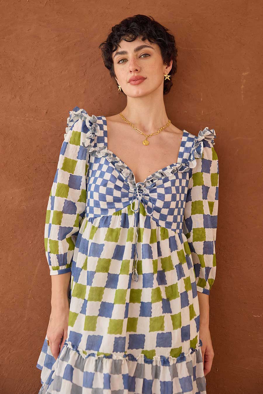 Azure Mosaic Handblock Print Cotton Dress