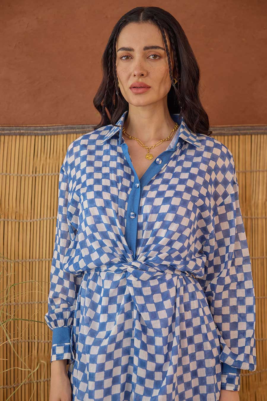 Indigo Breeze Handblock Print Shirt Dress