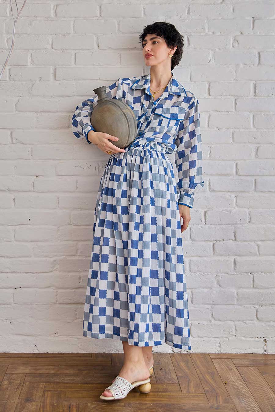 Blue Pixel Handblock Print Cotton Co-Ord Set