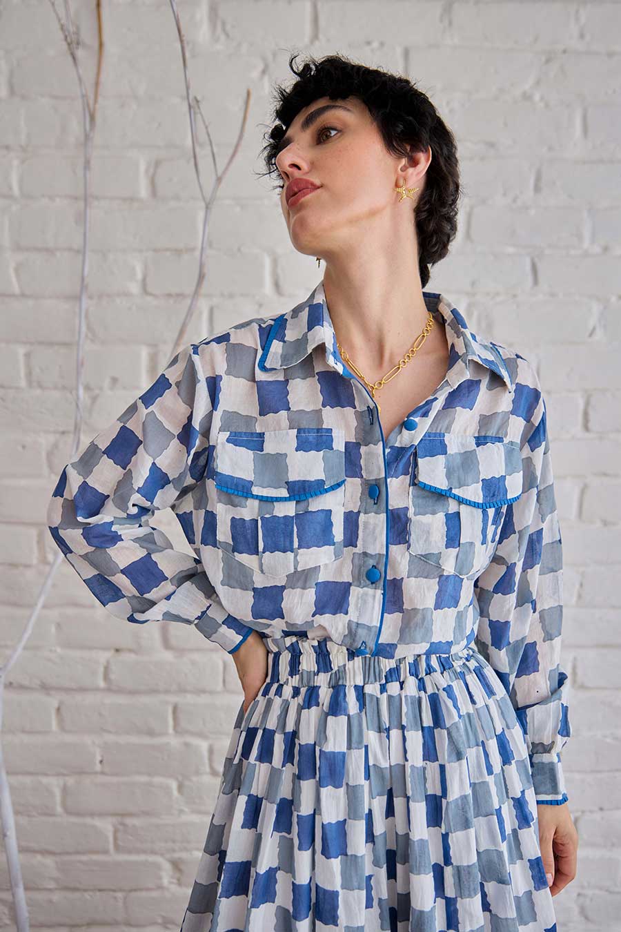 Blue Pixel Handblock Print Cotton Co-Ord Set