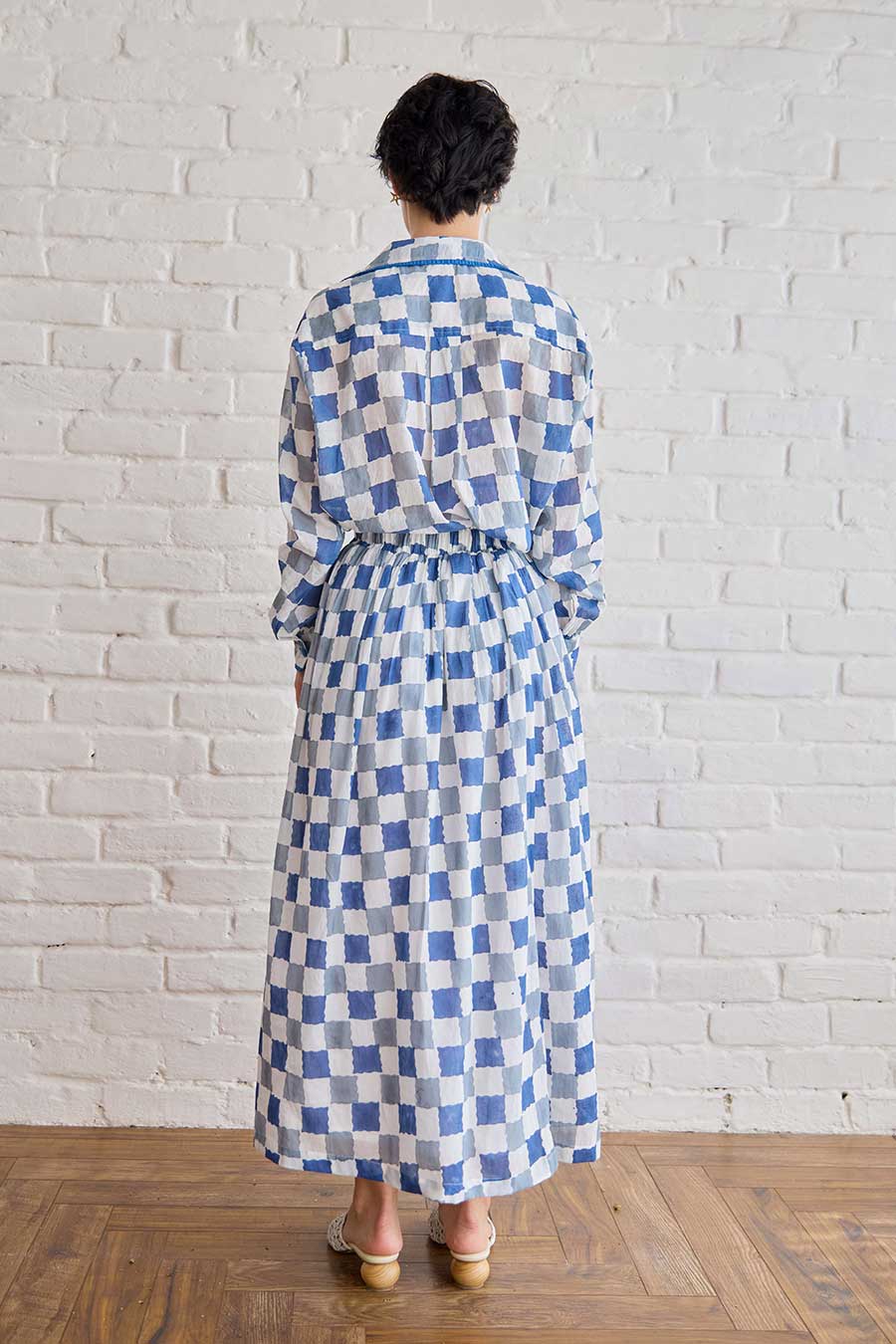 Blue Pixel Handblock Print Cotton Shirt
