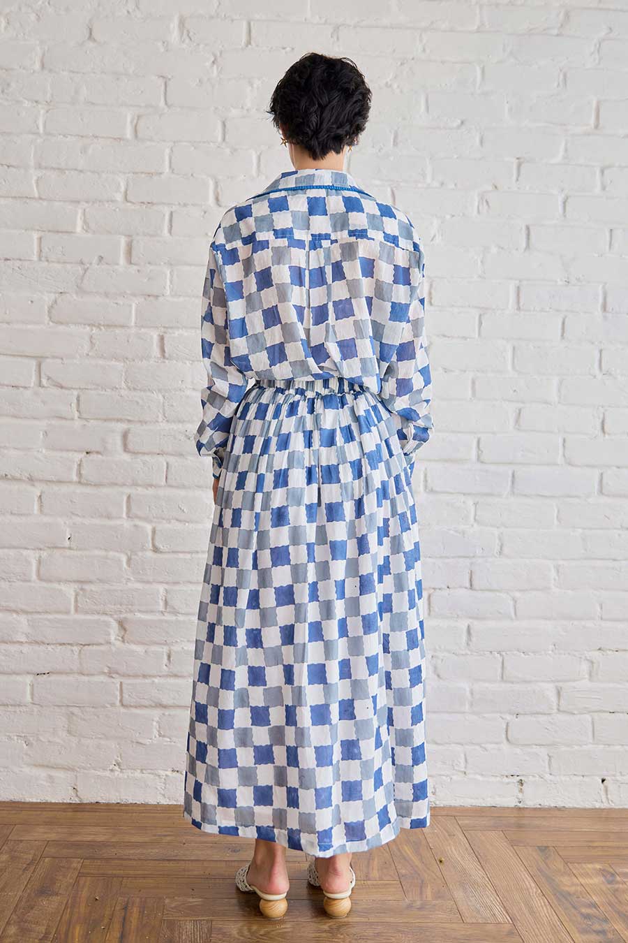 Blue Pixel Handblock Print Cotton Skirt