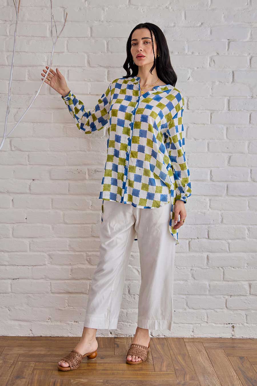 Blue Willow Handblock Print Cotton Shirt