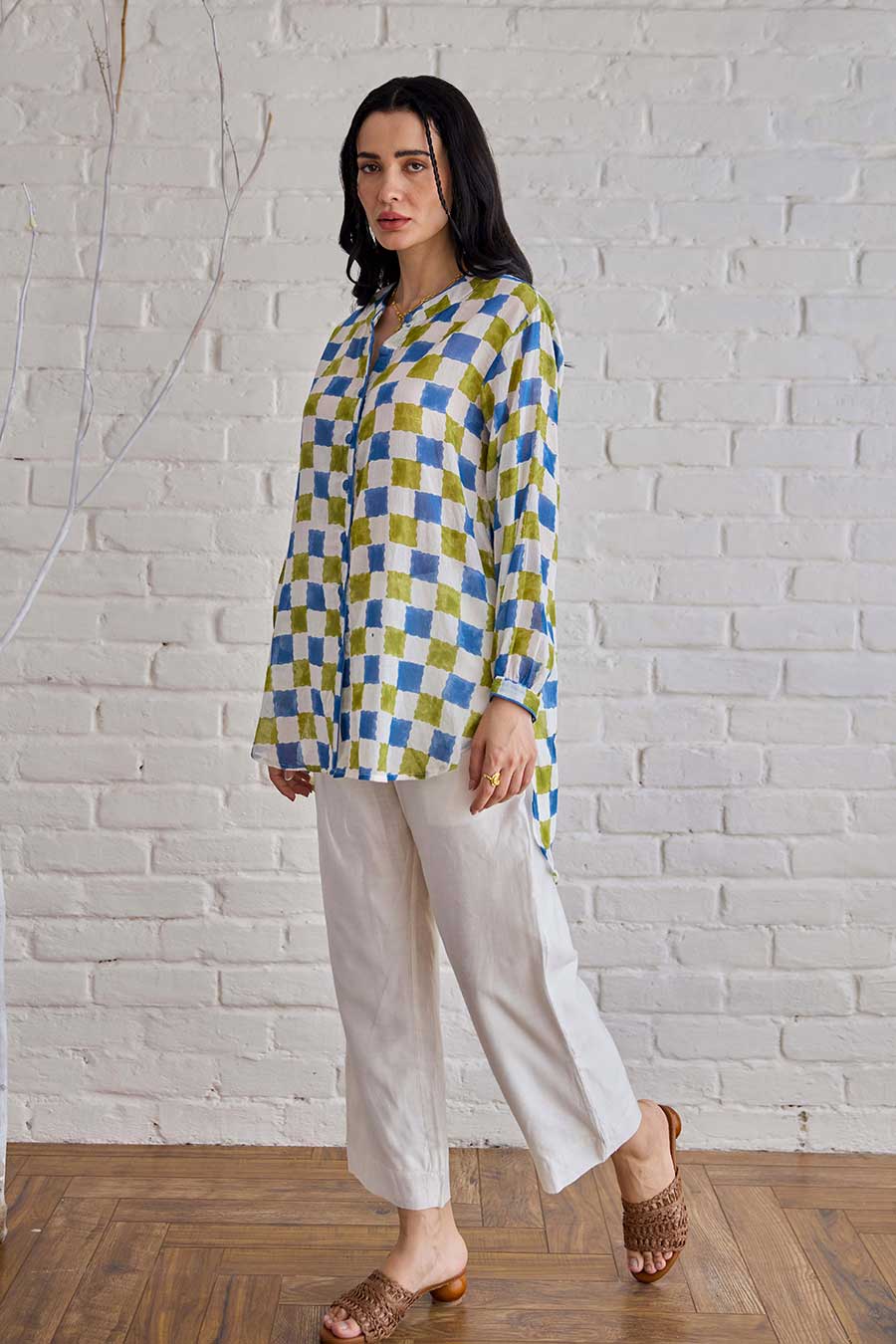 Blue Willow Handblock Print Cotton Shirt