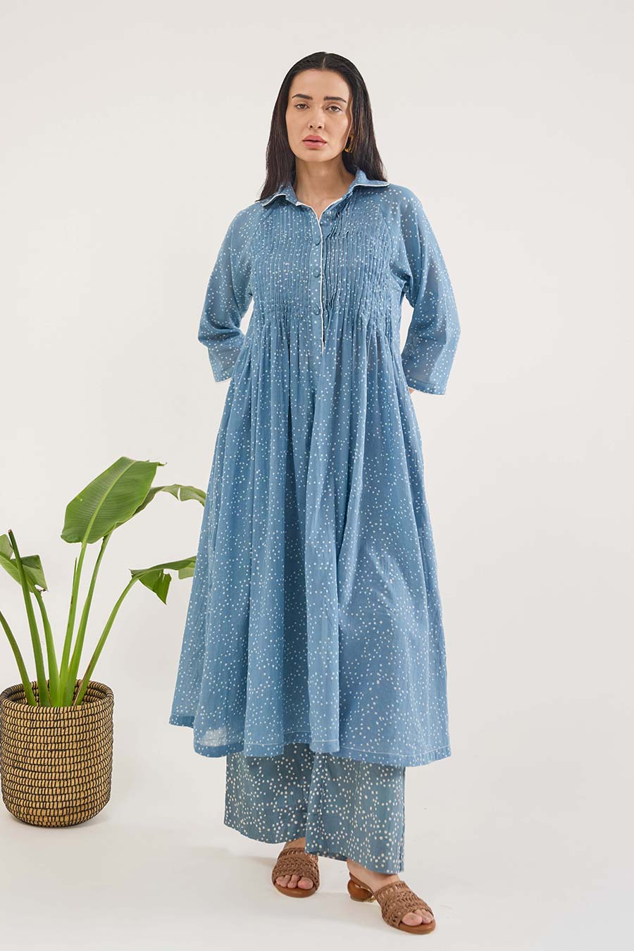 Dewdrop Dance Handblock Print Cotton Dress