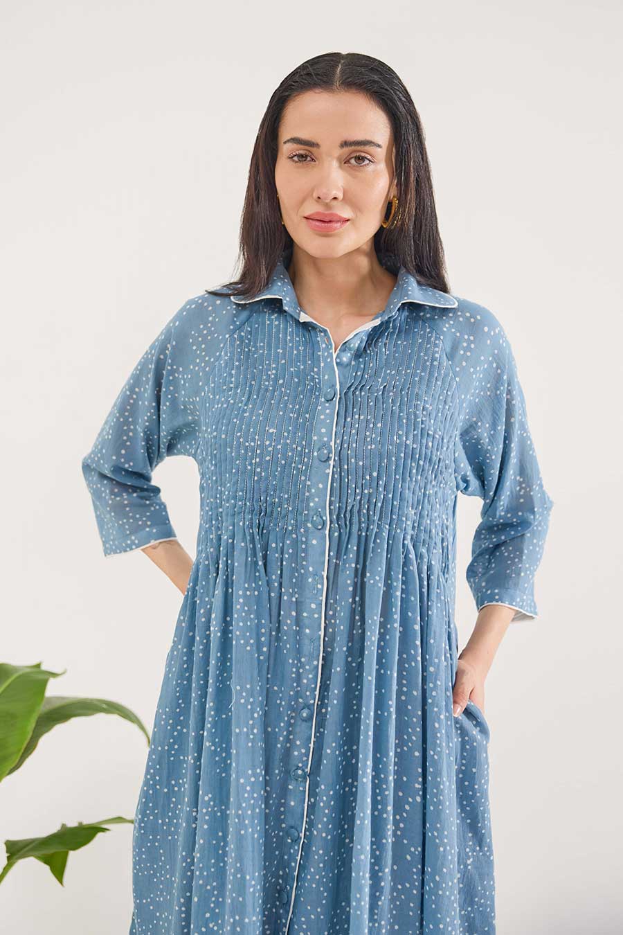 Dewdrop Dance Handblock Print Cotton Dress