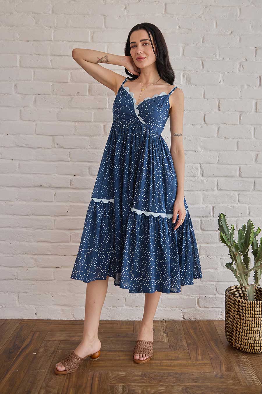 Starlit Indigo Handblock Print Cotton Dress