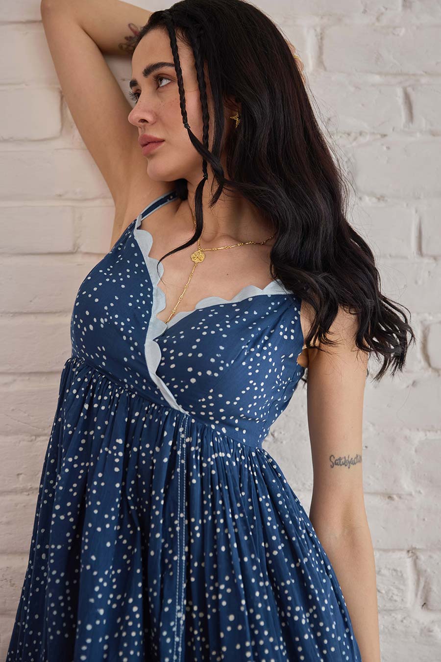 Starlit Indigo Handblock Print Cotton Dress