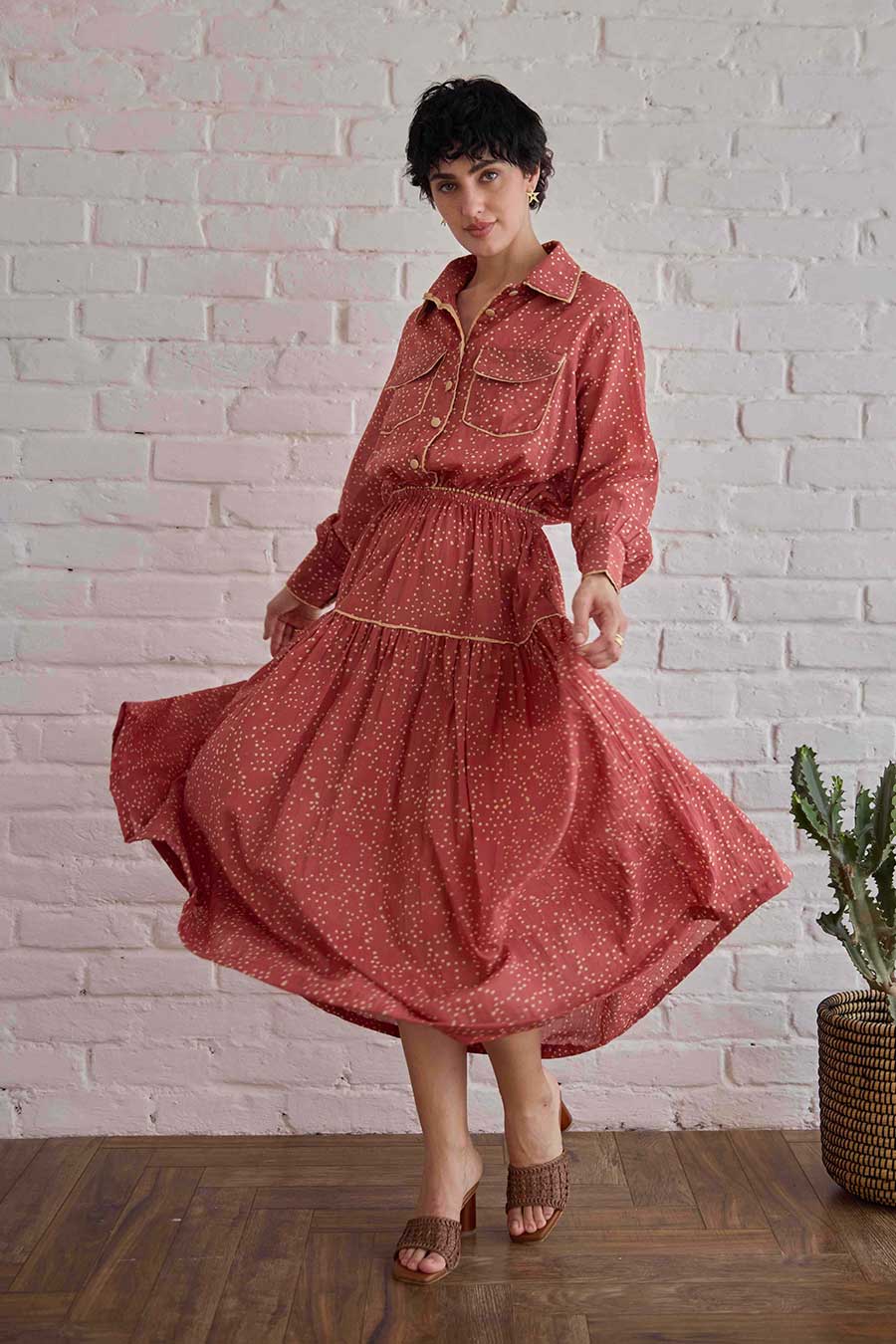 Rose Whisper Handblock Print Cotton Dress