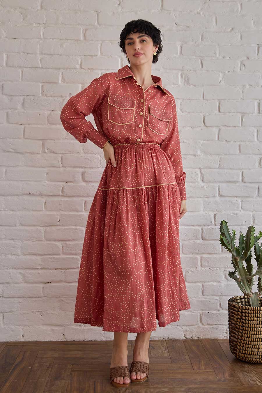 Rose Whisper Handblock Print Cotton Dress