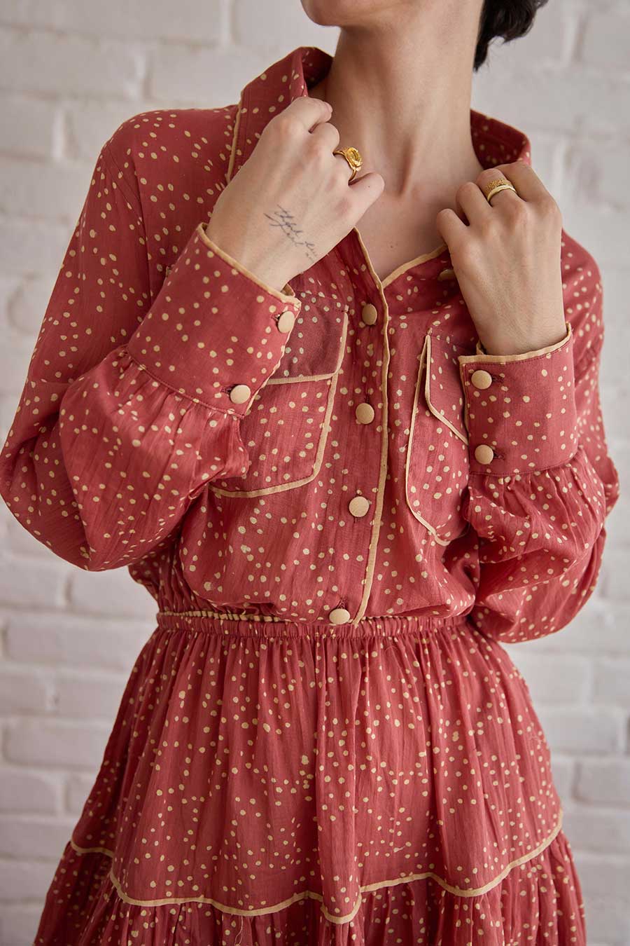Rose Whisper Handblock Print Cotton Dress