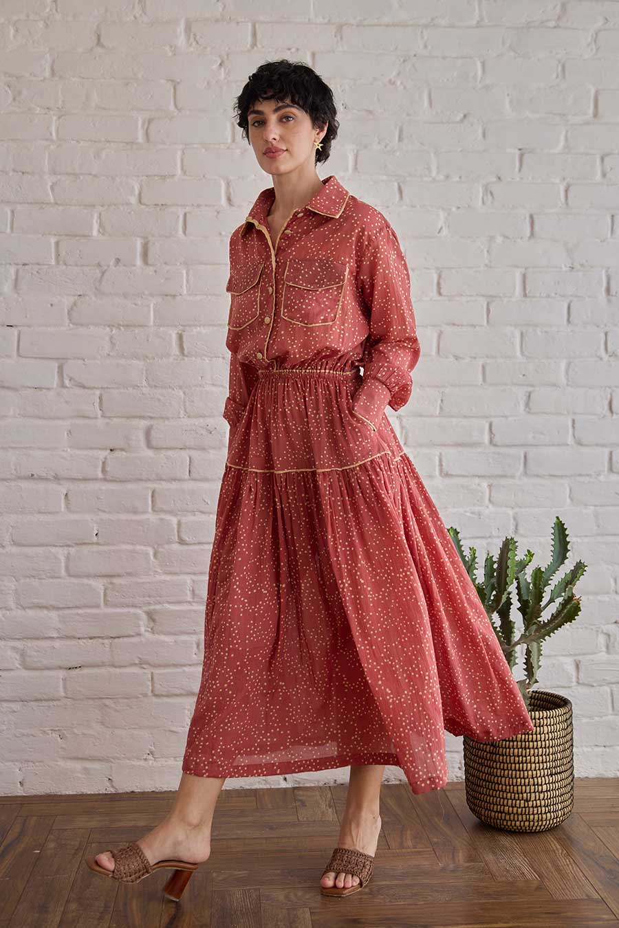 Rose Meadow Handblock Print Cotton Skirt