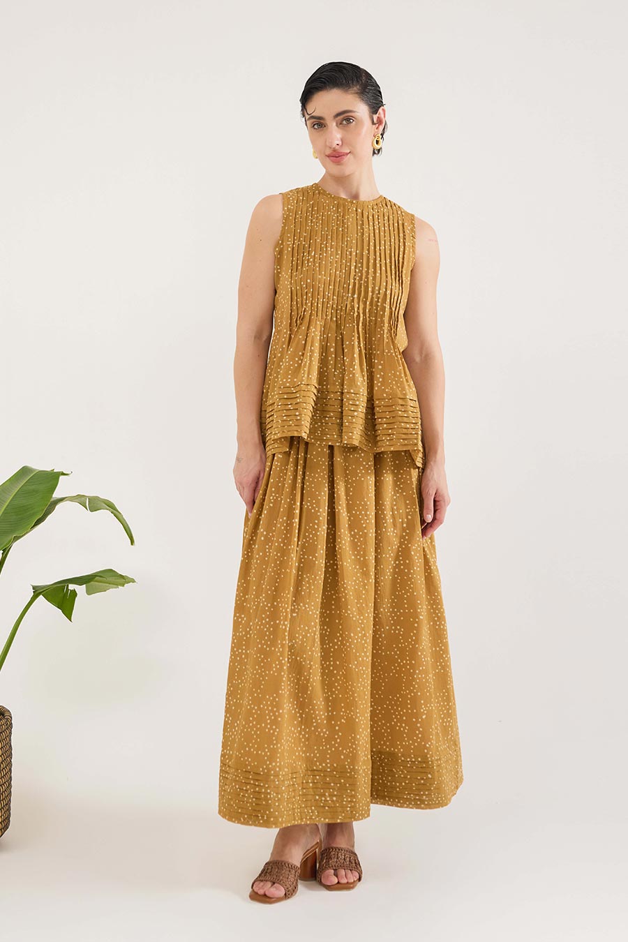 Mustard Mirage Handblock Print Cotton Top