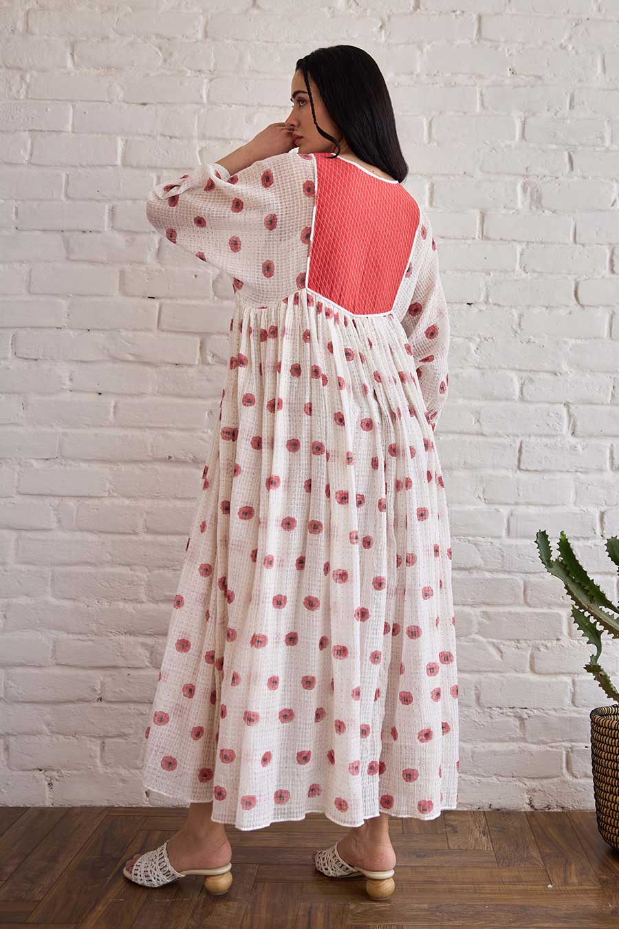 White & Red Roselle Handwoven Cotton Dress