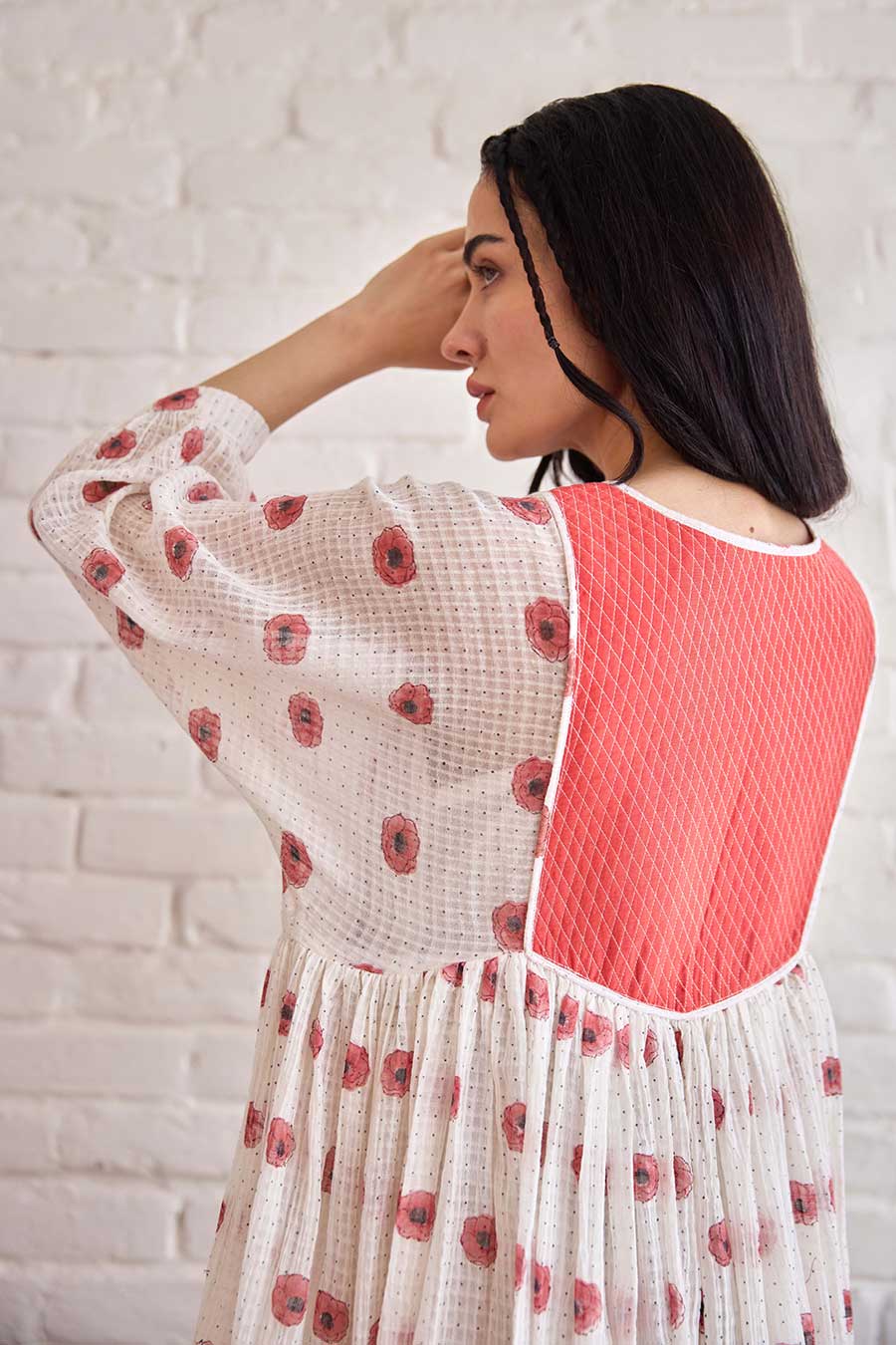 White & Red Roselle Handwoven Cotton Dress