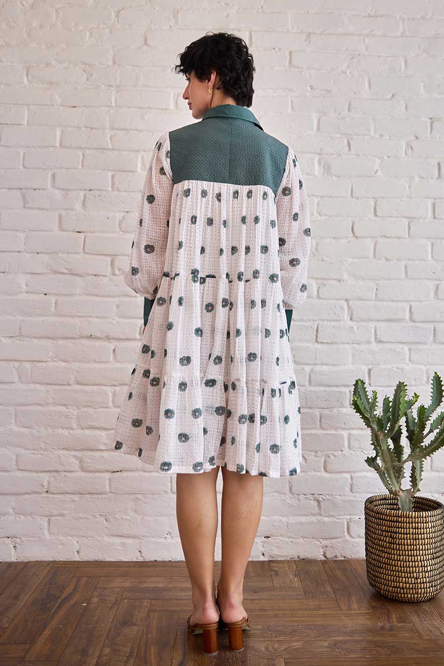 White & Green Forest Meadow Handwoven Cotton Dress