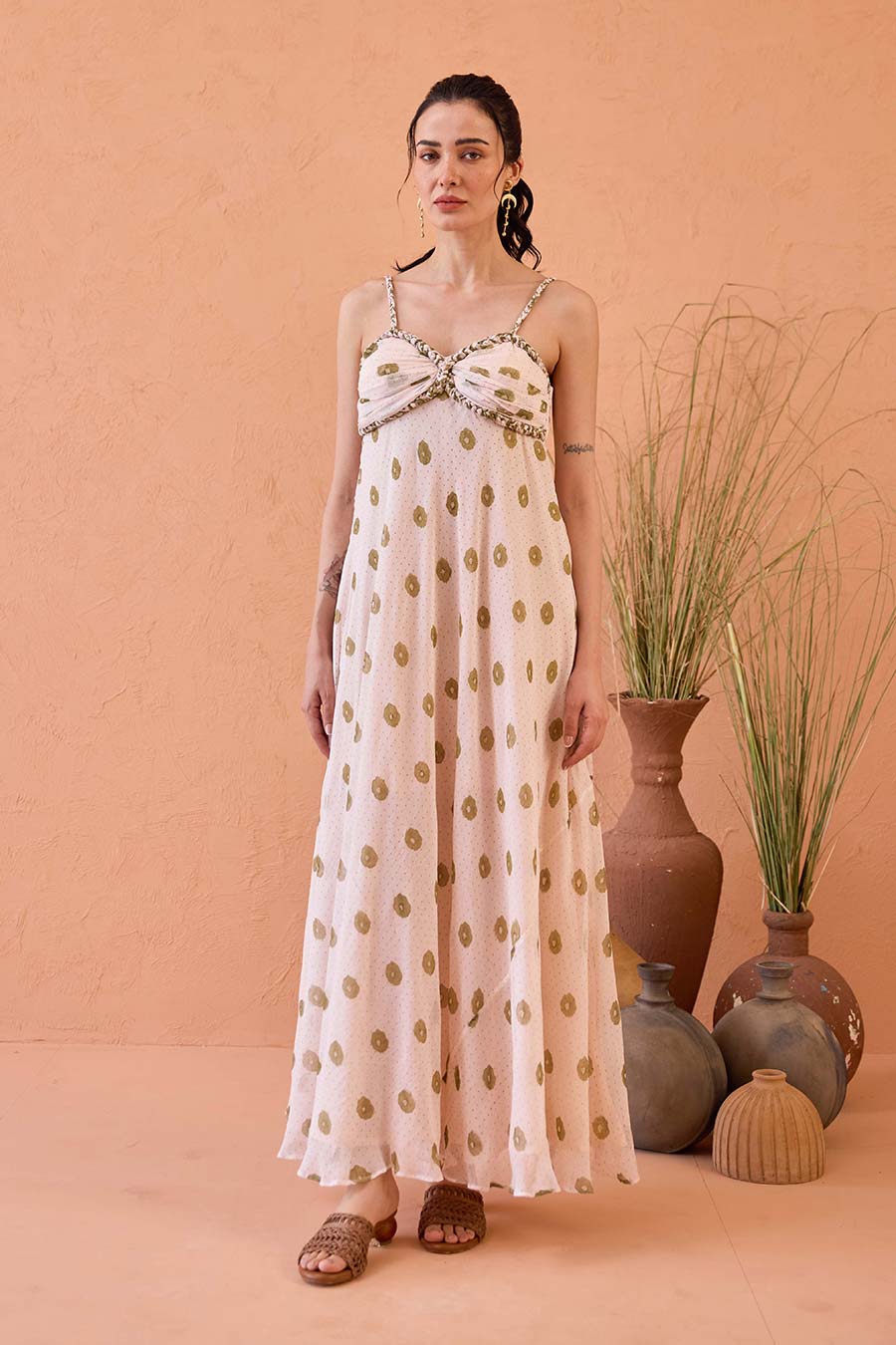 Blush Bloom Peach Handblock Chiffon Dress