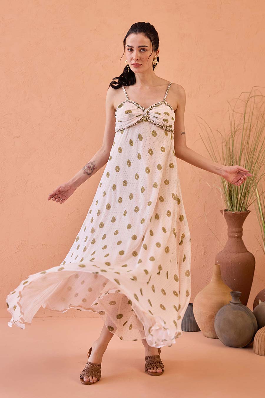 Blush Bloom Peach Handblock Chiffon Dress