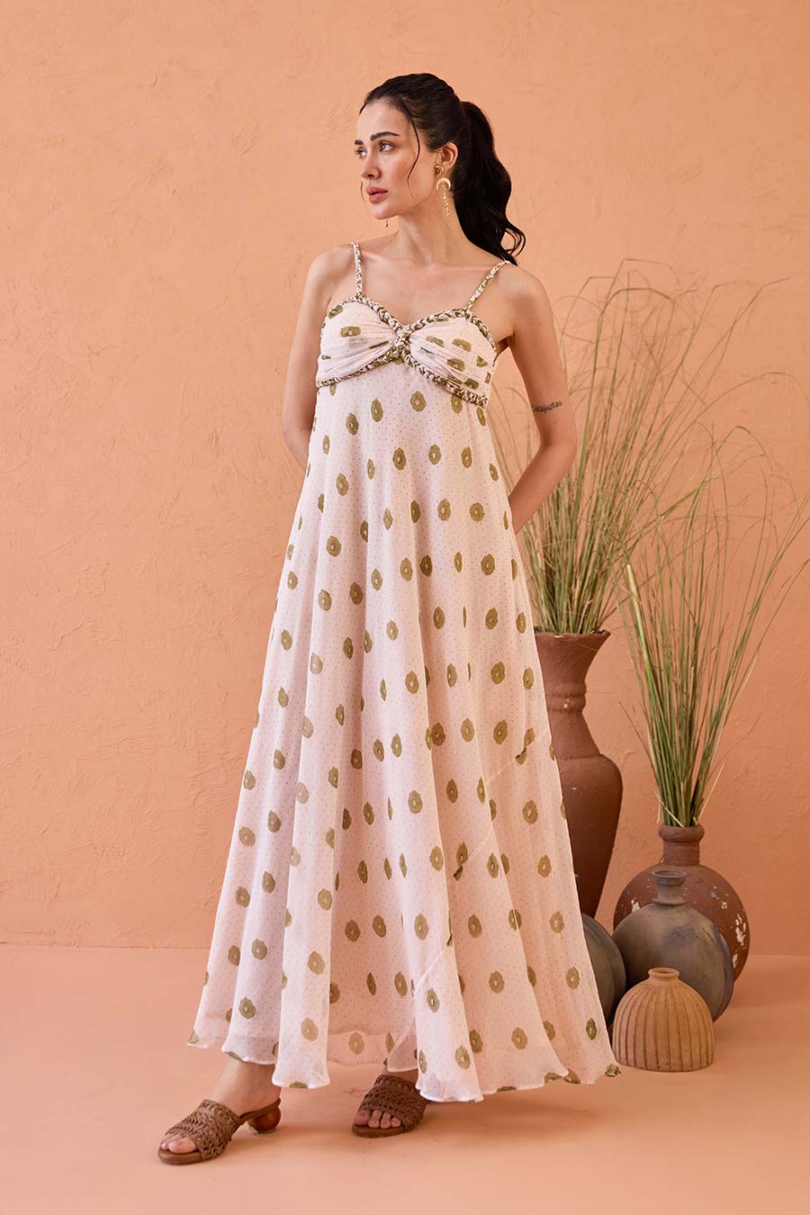 Blush Bloom Peach Handblock Chiffon Dress