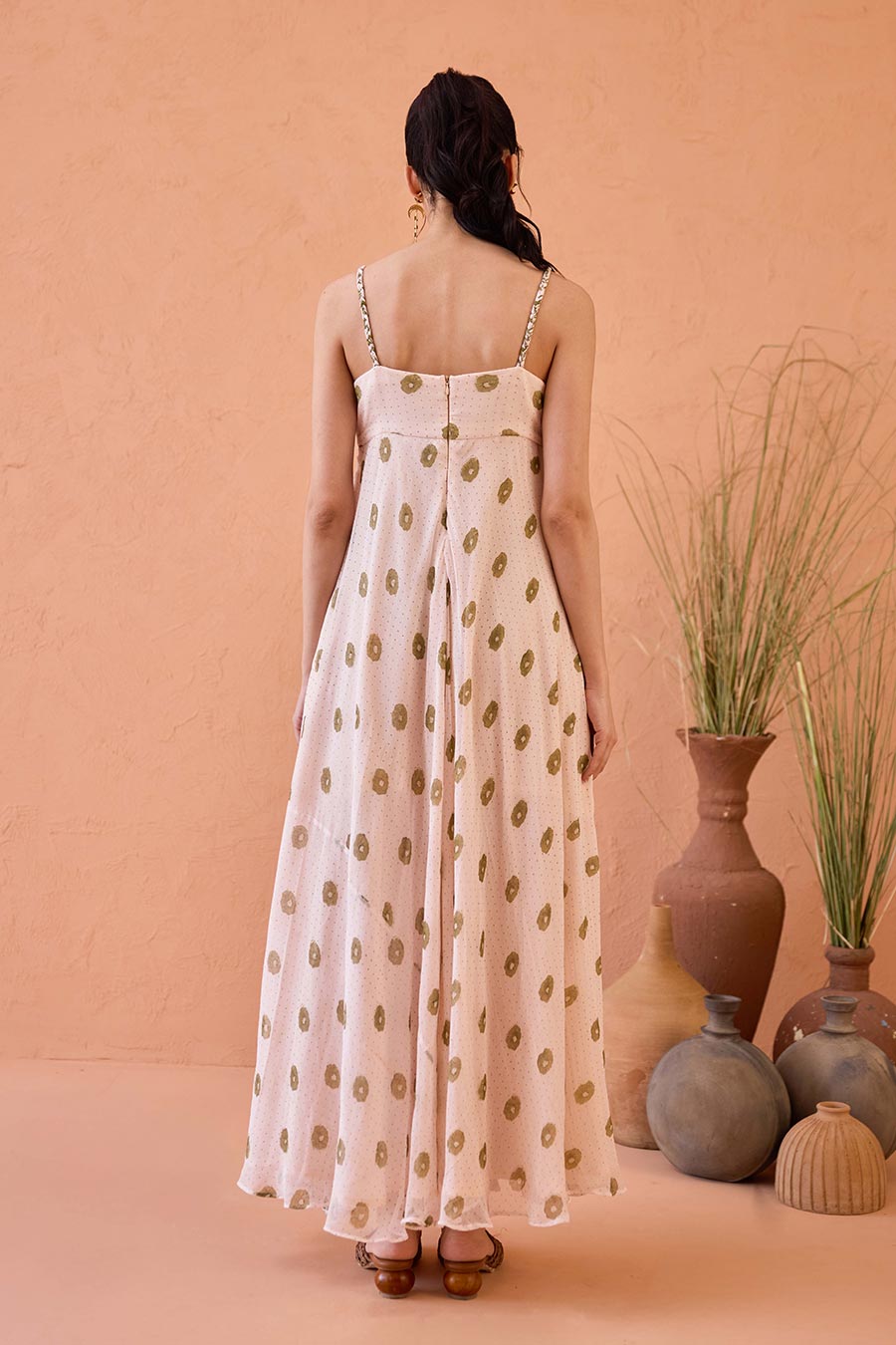 Blush Bloom Peach Handblock Chiffon Dress