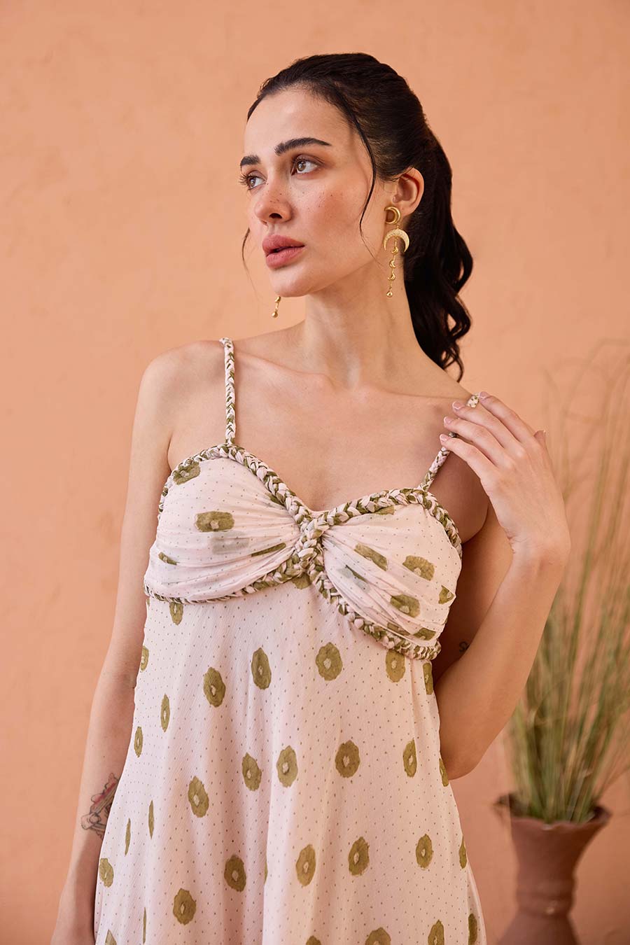 Blush Bloom Peach Handblock Chiffon Dress