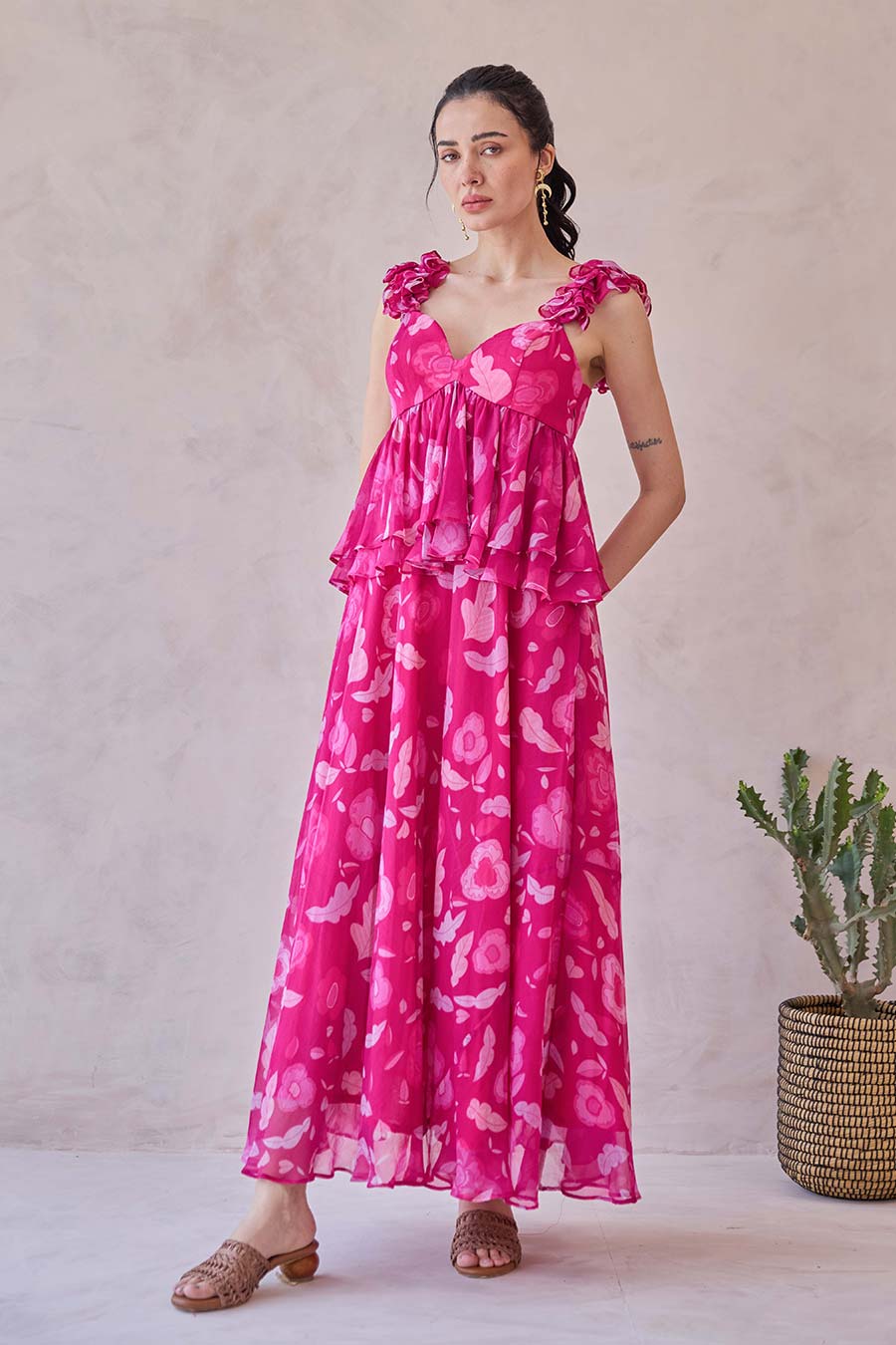 Rosa Aurelia Pink Chiffon Printed Dress