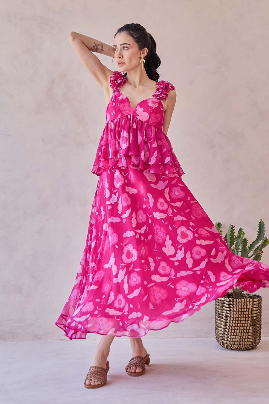 Rosa Aurelia Pink Chiffon Printed Dress