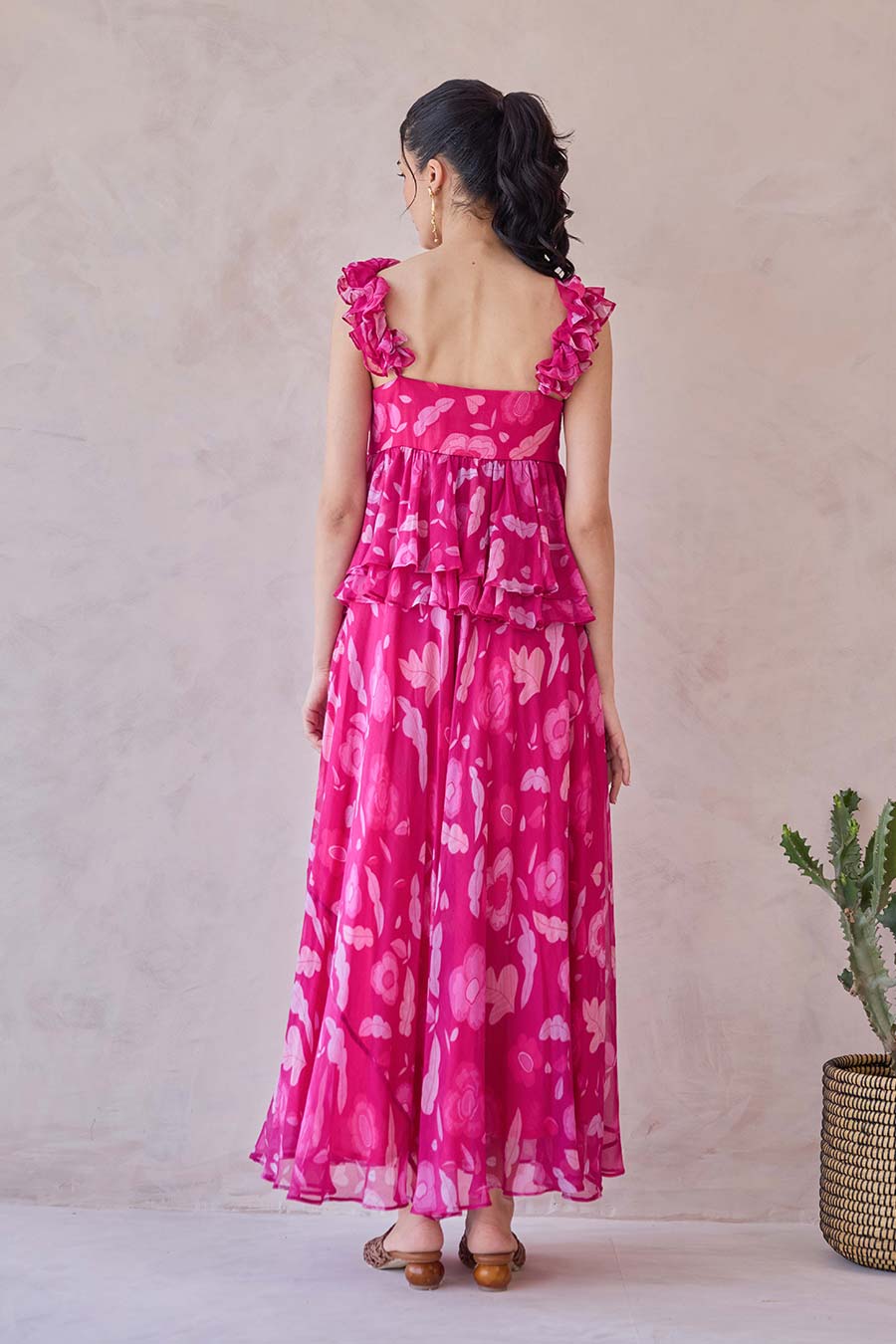 Rosa Aurelia Pink Chiffon Printed Dress