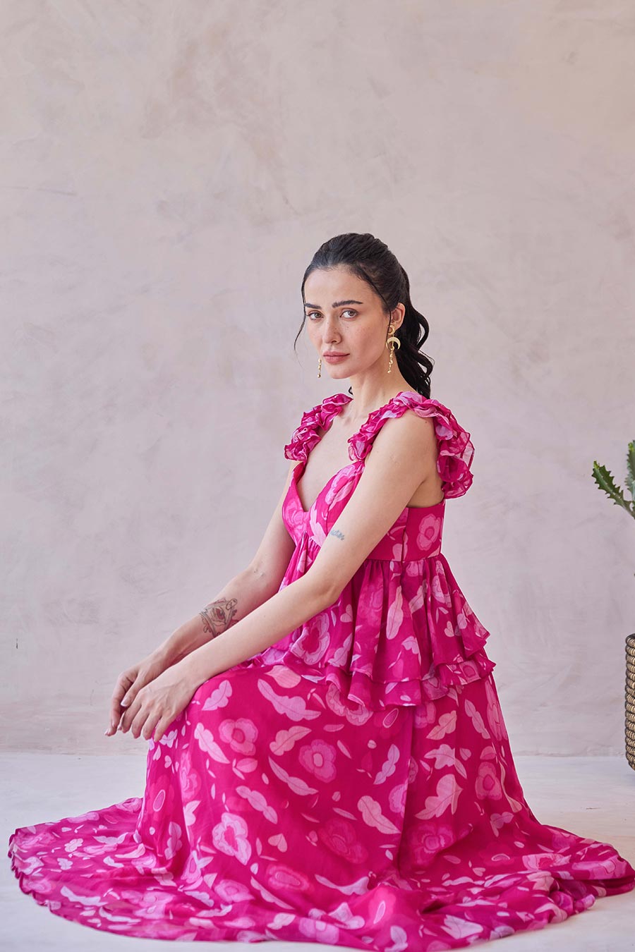 Rosa Aurelia Pink Chiffon Printed Dress
