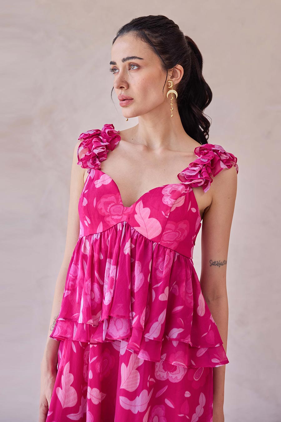 Rosa Aurelia Pink Chiffon Printed Dress