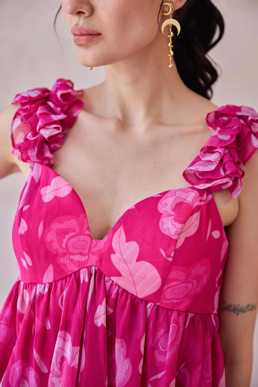 Rosa Aurelia Pink Chiffon Printed Dress
