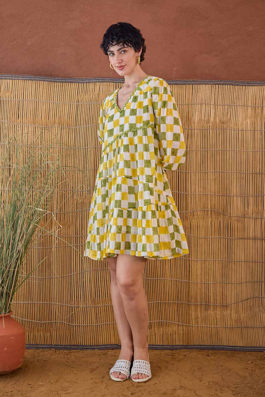 Lush Line Handblock Checks Cotton Dress